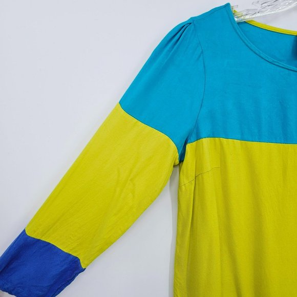 Maeve Colorblock Shift Dress 6 Blue Green ¾ Sleeve USA Made Bright Anthropologie - Picture 3 of 11
